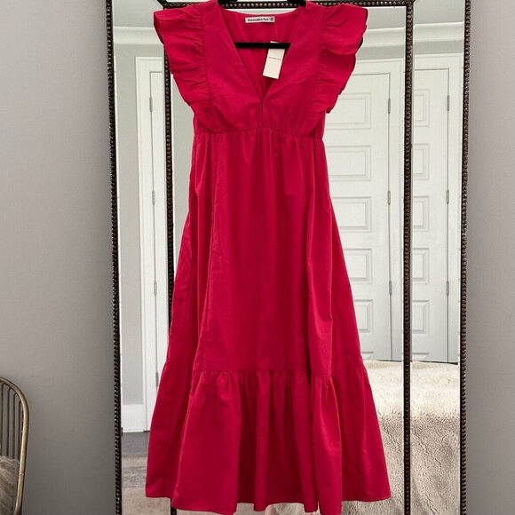 Abercrombie V-Neck Ruffle Sleeve MidiDress Size XSP - Picture 2 of 6